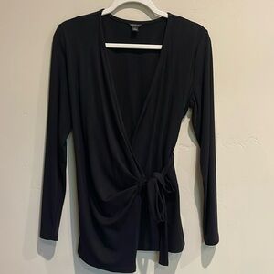 And Taylor Black ribbed long sleeve Wraparound Top s M